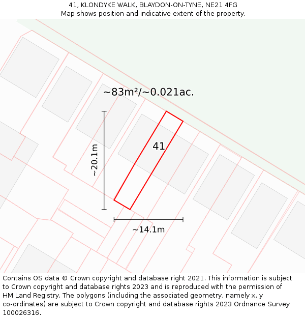 41, KLONDYKE WALK, BLAYDON-ON-TYNE, NE21 4FG: Plot and title map