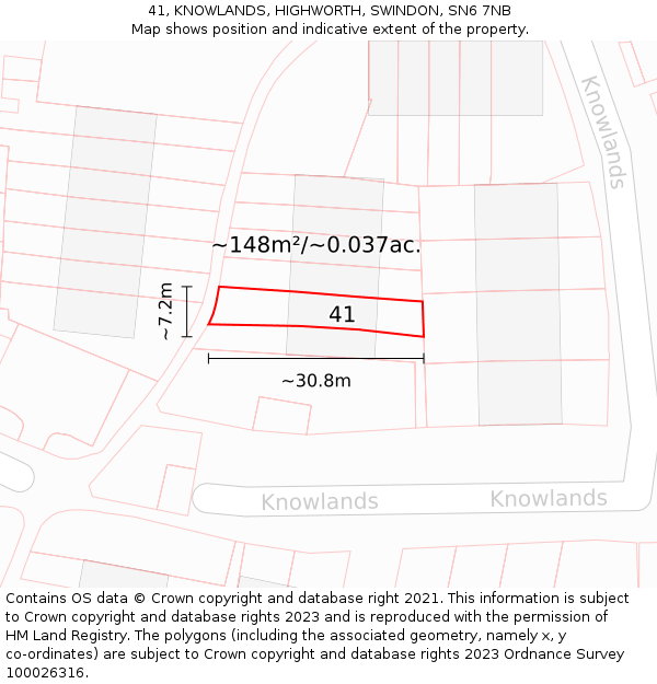 41, KNOWLANDS, HIGHWORTH, SWINDON, SN6 7NB: Plot and title map