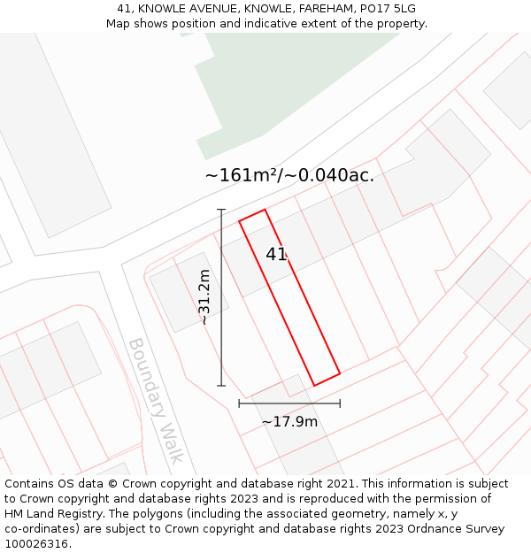 41, KNOWLE AVENUE, KNOWLE, FAREHAM, PO17 5LG: Plot and title map