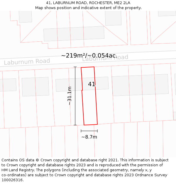 41, LABURNUM ROAD, ROCHESTER, ME2 2LA: Plot and title map