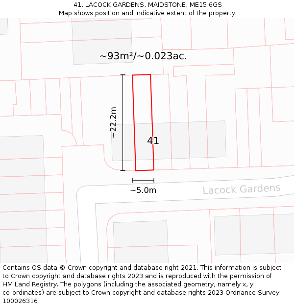 41, LACOCK GARDENS, MAIDSTONE, ME15 6GS: Plot and title map