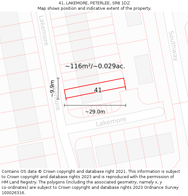 41, LAKEMORE, PETERLEE, SR8 1DZ: Plot and title map