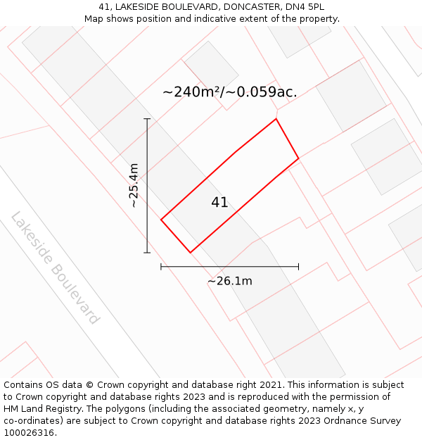 41, LAKESIDE BOULEVARD, DONCASTER, DN4 5PL: Plot and title map
