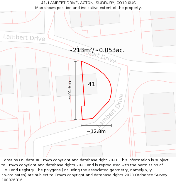 41, LAMBERT DRIVE, ACTON, SUDBURY, CO10 0US: Plot and title map