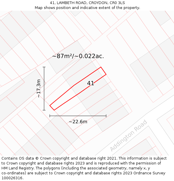 41, LAMBETH ROAD, CROYDON, CR0 3LS: Plot and title map