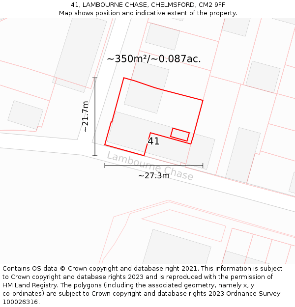 41, LAMBOURNE CHASE, CHELMSFORD, CM2 9FF: Plot and title map