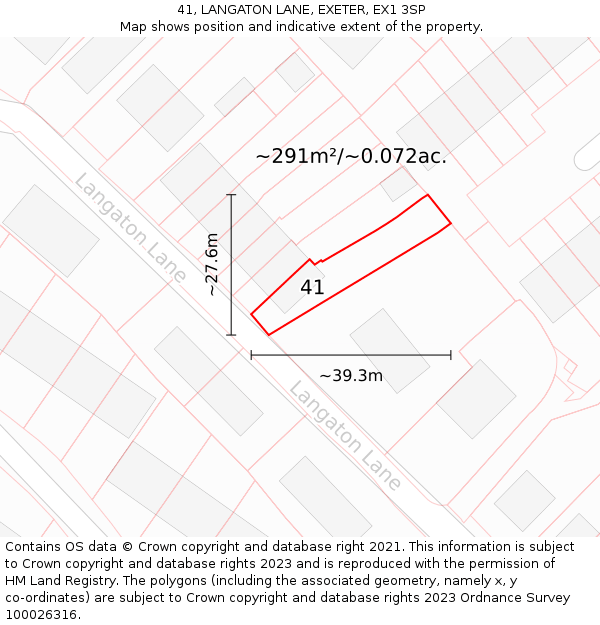 41, LANGATON LANE, EXETER, EX1 3SP: Plot and title map