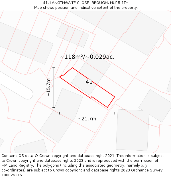 41, LANGTHWAITE CLOSE, BROUGH, HU15 1TH: Plot and title map