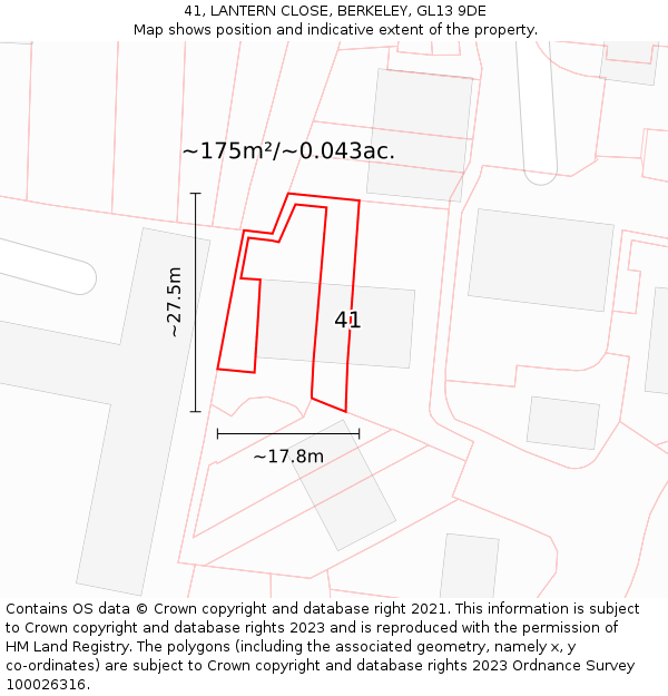 41, LANTERN CLOSE, BERKELEY, GL13 9DE: Plot and title map
