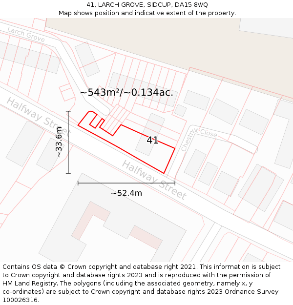 41, LARCH GROVE, SIDCUP, DA15 8WQ: Plot and title map