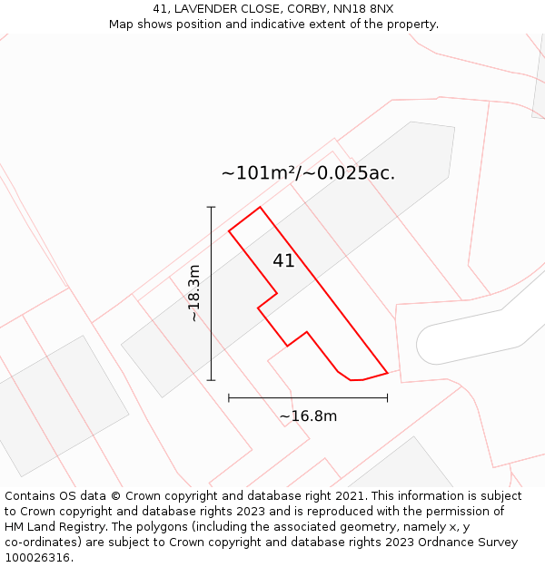 41, LAVENDER CLOSE, CORBY, NN18 8NX: Plot and title map