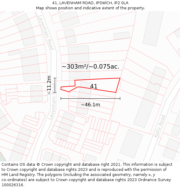41, LAVENHAM ROAD, IPSWICH, IP2 0LA: Plot and title map