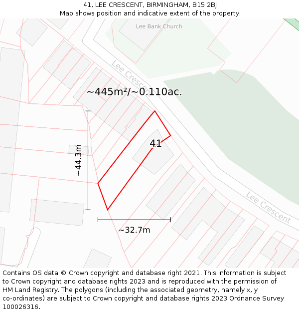 41, LEE CRESCENT, BIRMINGHAM, B15 2BJ: Plot and title map