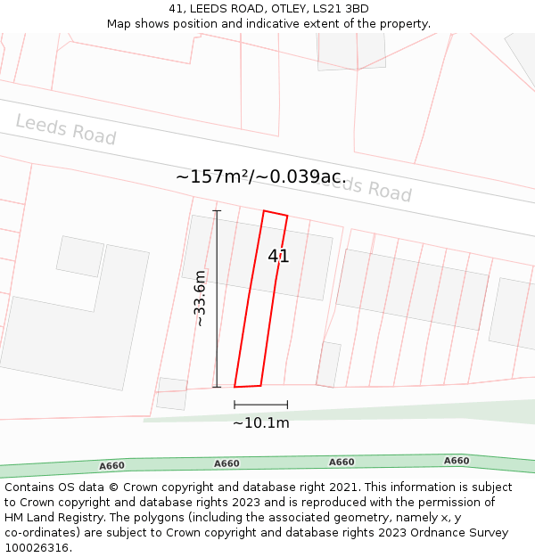 41, LEEDS ROAD, OTLEY, LS21 3BD: Plot and title map