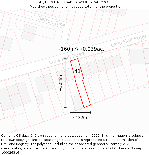 41, LEES HALL ROAD, DEWSBURY, WF12 0RH: Plot and title map