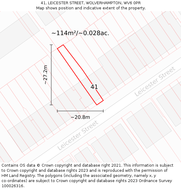 41, LEICESTER STREET, WOLVERHAMPTON, WV6 0PR: Plot and title map