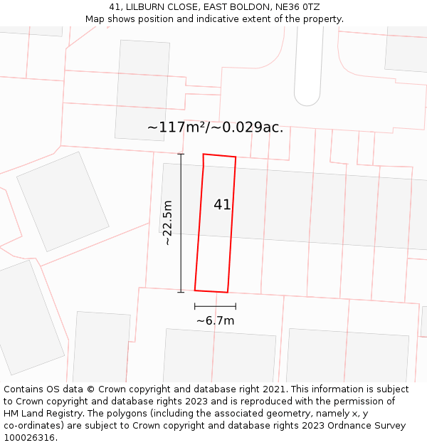 41, LILBURN CLOSE, EAST BOLDON, NE36 0TZ: Plot and title map