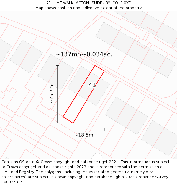 41, LIME WALK, ACTON, SUDBURY, CO10 0XD: Plot and title map