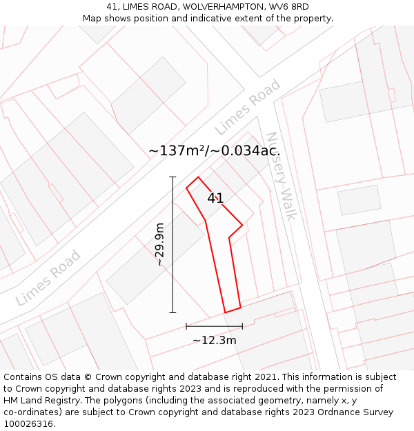 41, LIMES ROAD, WOLVERHAMPTON, WV6 8RD: Plot and title map