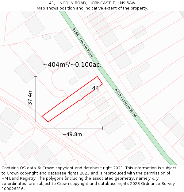 41, LINCOLN ROAD, HORNCASTLE, LN9 5AW: Plot and title map