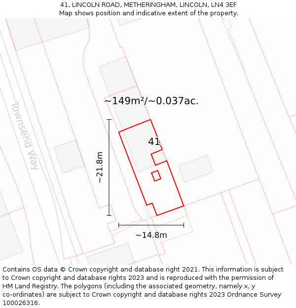 41, LINCOLN ROAD, METHERINGHAM, LINCOLN, LN4 3EF: Plot and title map