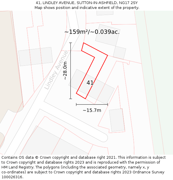 41, LINDLEY AVENUE, SUTTON-IN-ASHFIELD, NG17 2SY: Plot and title map