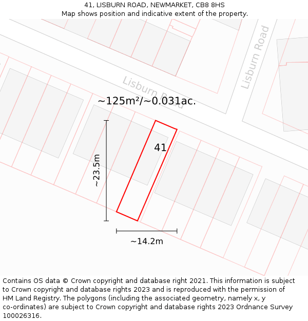 41, LISBURN ROAD, NEWMARKET, CB8 8HS: Plot and title map