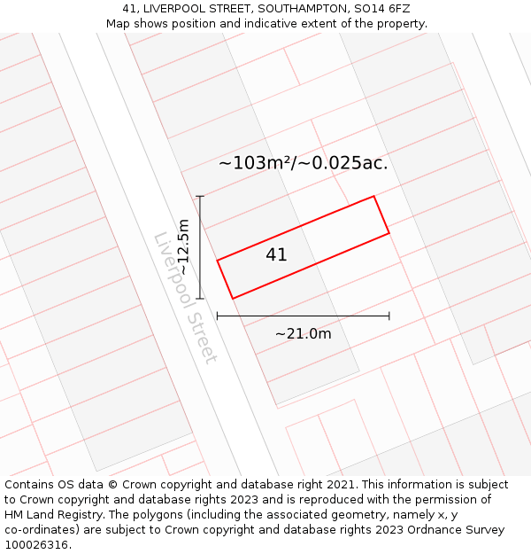 41, LIVERPOOL STREET, SOUTHAMPTON, SO14 6FZ: Plot and title map
