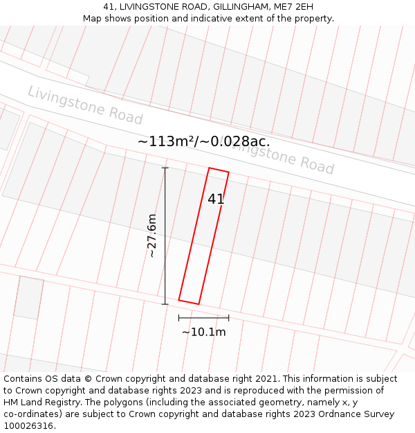 41, LIVINGSTONE ROAD, GILLINGHAM, ME7 2EH: Plot and title map