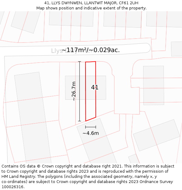 41, LLYS DWYNWEN, LLANTWIT MAJOR, CF61 2UH: Plot and title map