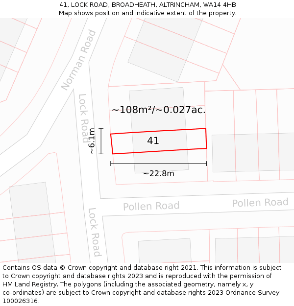 41, LOCK ROAD, BROADHEATH, ALTRINCHAM, WA14 4HB: Plot and title map