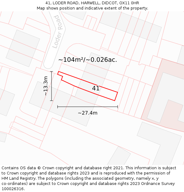 41, LODER ROAD, HARWELL, DIDCOT, OX11 0HR: Plot and title map
