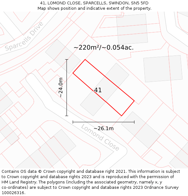 41, LOMOND CLOSE, SPARCELLS, SWINDON, SN5 5FD: Plot and title map