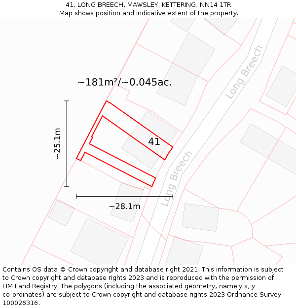 41, LONG BREECH, MAWSLEY, KETTERING, NN14 1TR: Plot and title map