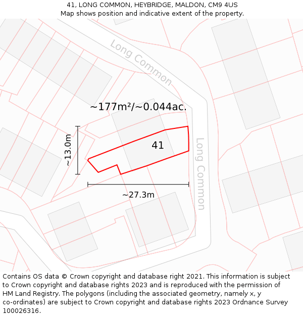 41, LONG COMMON, HEYBRIDGE, MALDON, CM9 4US: Plot and title map