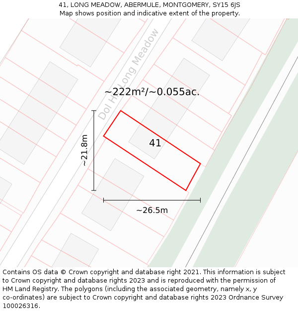41, LONG MEADOW, ABERMULE, MONTGOMERY, SY15 6JS: Plot and title map