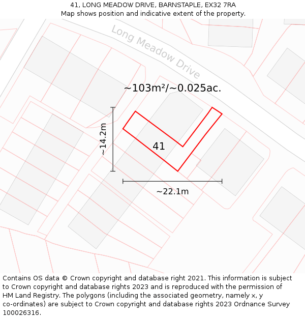 41, LONG MEADOW DRIVE, BARNSTAPLE, EX32 7RA: Plot and title map