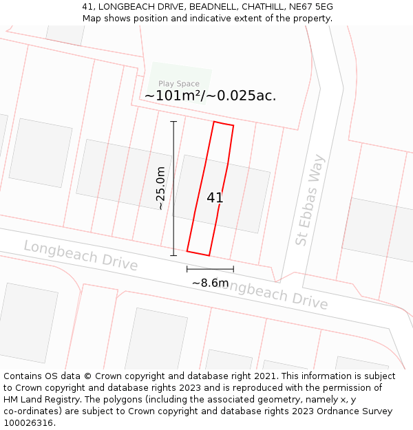 41, LONGBEACH DRIVE, BEADNELL, CHATHILL, NE67 5EG: Plot and title map