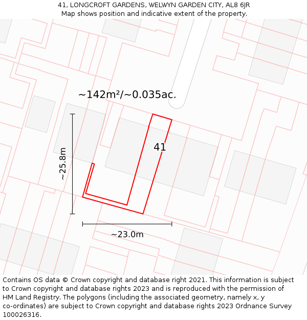 41, LONGCROFT GARDENS, WELWYN GARDEN CITY, AL8 6JR: Plot and title map