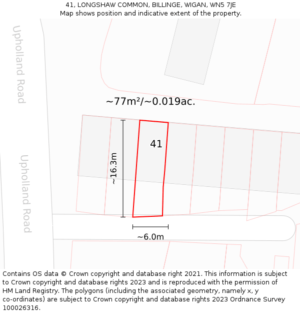 41, LONGSHAW COMMON, BILLINGE, WIGAN, WN5 7JE: Plot and title map