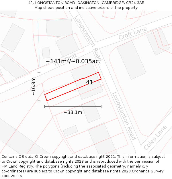 41, LONGSTANTON ROAD, OAKINGTON, CAMBRIDGE, CB24 3AB: Plot and title map