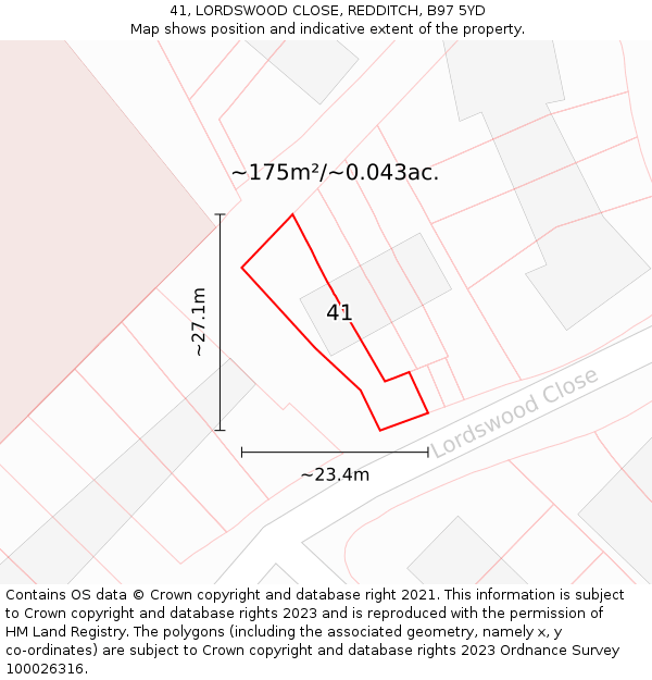 41, LORDSWOOD CLOSE, REDDITCH, B97 5YD: Plot and title map