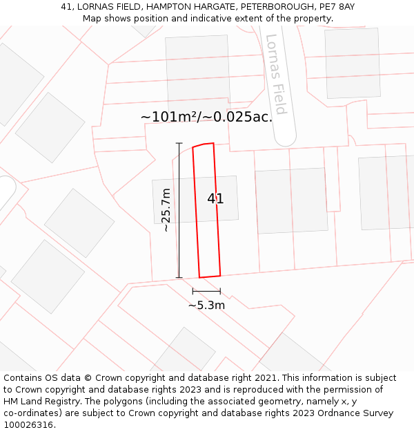 41, LORNAS FIELD, HAMPTON HARGATE, PETERBOROUGH, PE7 8AY: Plot and title map