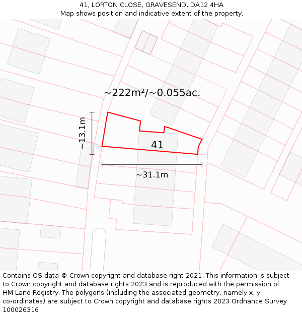 41, LORTON CLOSE, GRAVESEND, DA12 4HA: Plot and title map