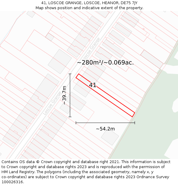 41, LOSCOE GRANGE, LOSCOE, HEANOR, DE75 7JY: Plot and title map