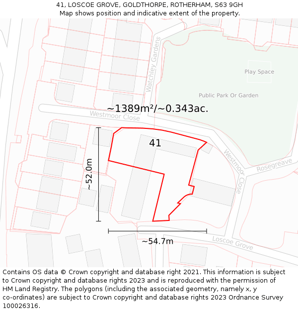 41, LOSCOE GROVE, GOLDTHORPE, ROTHERHAM, S63 9GH: Plot and title map