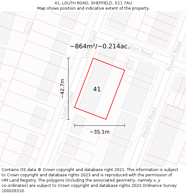 41, LOUTH ROAD, SHEFFIELD, S11 7AU: Plot and title map