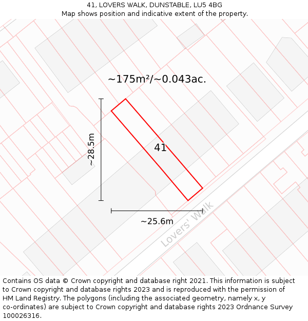 41, LOVERS WALK, DUNSTABLE, LU5 4BG: Plot and title map