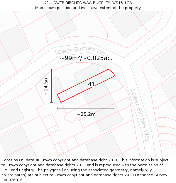 41, LOWER BIRCHES WAY, RUGELEY, WS15 1GA: Plot and title map