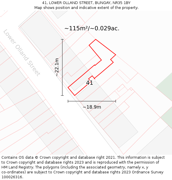41, LOWER OLLAND STREET, BUNGAY, NR35 1BY: Plot and title map